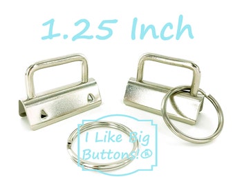 Key Fob Hardware 25 Sets SILVER 1.25 INCH (32 mm) Key Fob Clamps with Split Rings Wristlet/Key Chains * 5% off orders over 50 dollars