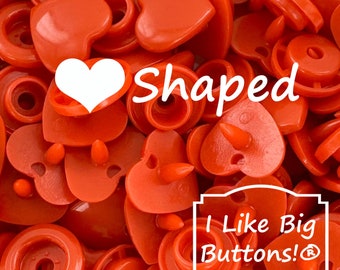 KAM Snaps *HEART* Shaped B1 - Bright Red/Orangey-Red KAM® Plastic Snaps No Sew Button/Cloth Diapers/Bibs/Sewing Plastic Snap Buttons