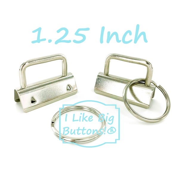 Key Fob Hardware 25 Sets SILVER 1.25 INCH (32 mm) Key Fob Clamps with Split Rings Wristlet/Key Chains * 5% off orders over 50 dollars