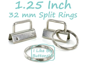 1.25 Inch Key Fob Wristlet Hardware: 2 or 25 Sets, SILVER, 1.25"/32mm Fobs with 32mm (LARGE) Split Rings, DIY Wristlet Kit
