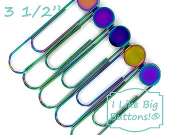 3.5" JUMBO/Bookmark Paper Clips: 50 Pieces, RAINBOW, Metal Glue Pad (Blue/Purple/Orange/Yellow)