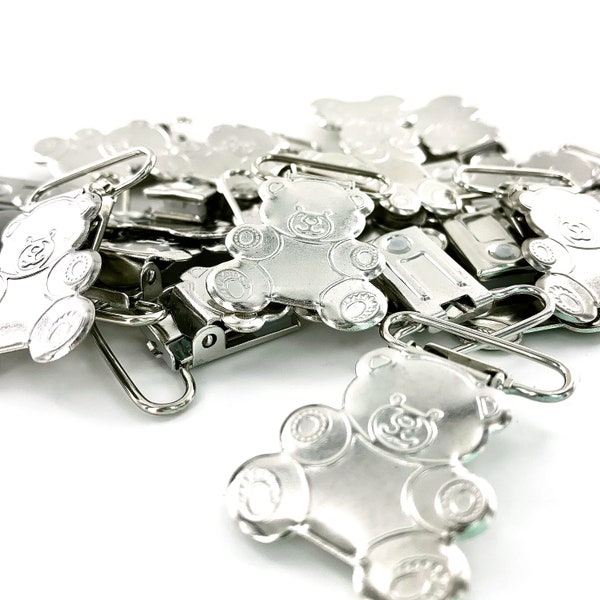 Metal Suspender Clips 50 Pieces TEDDY BEAR Faced Clips 1 INCH Metal Pacifier Clips / Paci/Dummy/Bib / Toy Holder Clips