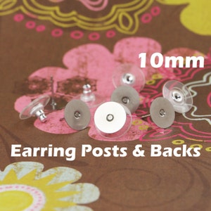 Earring Posts/Backs 48 Sets 10mm Stainless Steel Earring Posts/Backs with Glue Pad  (24 Pairs)