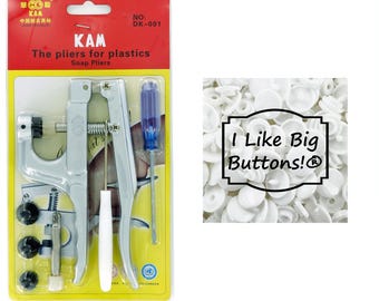 50 sets KAM Plastic Snaps with Plier/Awl: **1 Color**, Size 20, Glossy, No-Sew Snap Buttons - Starter Kit
