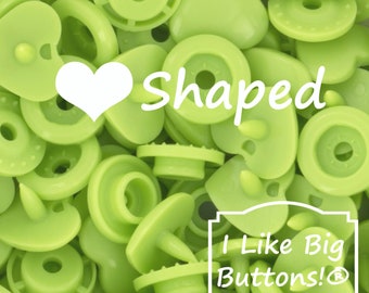 KAM Snaps *HEART* Shaped B44 Apple Green KAM® Plastic Snaps No Sew Button/Cloth Diapers/Bibs/Sewing Plastic Snap Buttons/Hearts/Heart Button