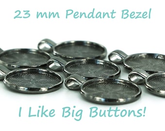 23mm Round Pendant Bezels: 7/8" *GUNMETAL* Pendant Trays Blanks/Photo Settings (Size 36/Dark Gray)