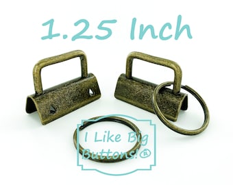 1.25 Inch Key Fob Hardware: 15 or 25 Sets, ANTIQUE BRASS, 1.25" with 25mm Split Rings, DIY Wristlet Kit (Brown)