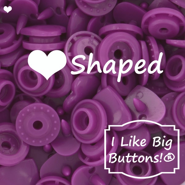 KAM Snaps *HEART* Shaped G95 Dazzle Purple KAM® Plastic Snaps No Sew Button/Cloth Diapers/Bibs/Sewing Plastic Snap Buttons Purple