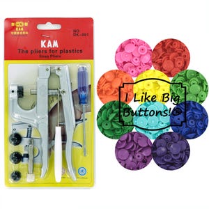 KAM Plastic Snaps/Plier Starter Kit: 100 sets (10 Colors) Size 20 (1/2") No-Sew Fasteners