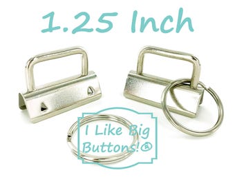 1.25 Inch Key Fob Hardware: 50 or 100 Sets, SILVER, 1.25"/32mm with 25mm Split Rings, DIY Wristlet Kit