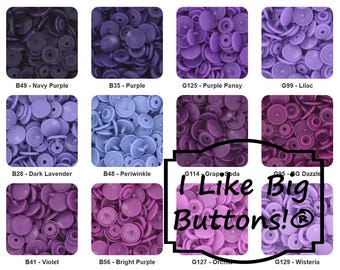 KAM Plastic Snaps: Purple, Size 20 (1/2") Glossy No-Sew Snap Fasteners/Violet, Lavender, Periwinkle, Bright Purple T5