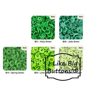 Green STAR KAM Plastic Snaps: Spring, Kelly, Lime, Jade, or Pastel Green *STARS* Glossy, Novelty No Sew Snap Buttons