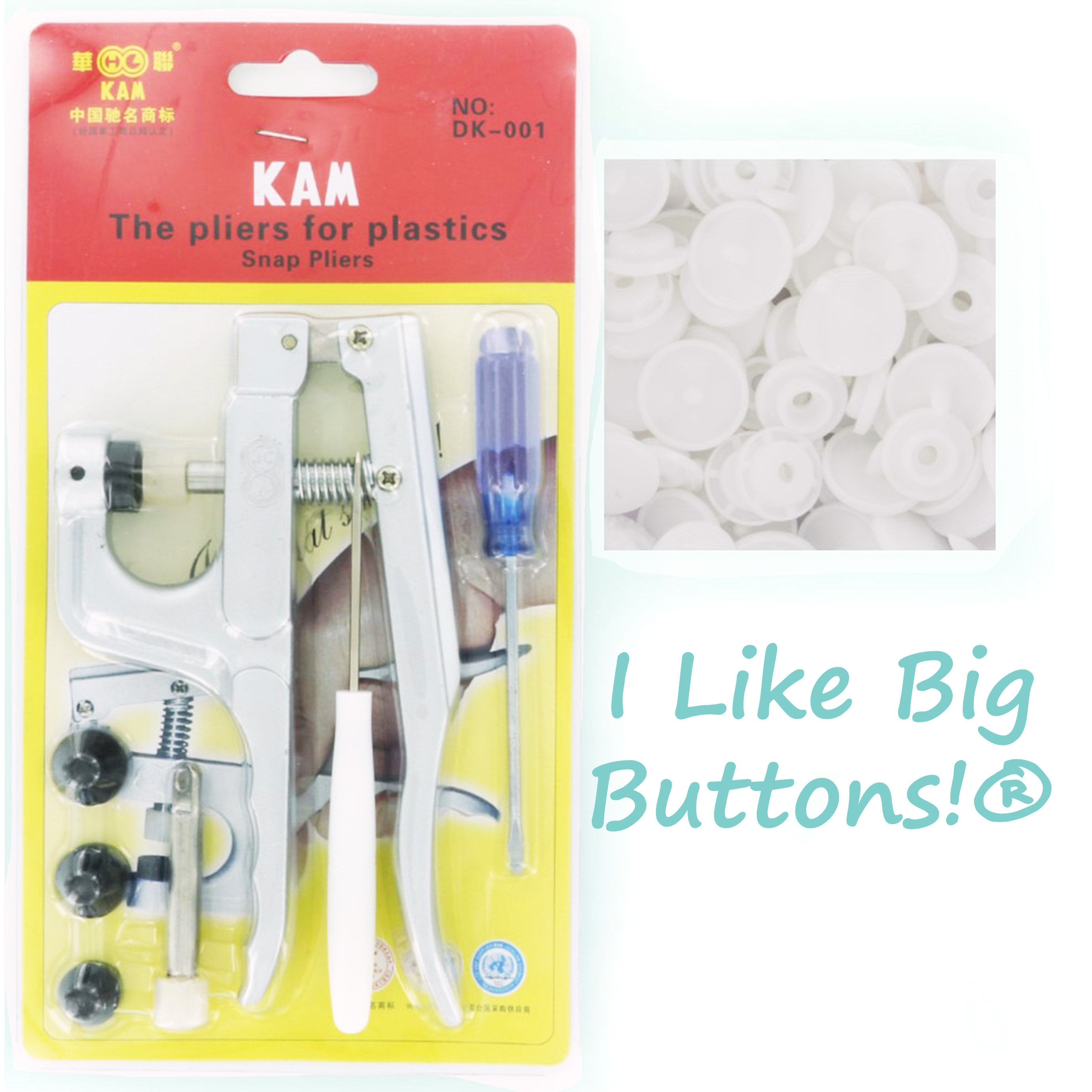 KAM Snaps Starter Pack Pliers/Awl/100 Sets No Sew Button/Diapers