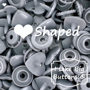 KAM Snaps *HEART* Shaped B13 - Silver/Gray/Metallic KAM® Plastic Snaps No Sew Button/Cloth Diapers/Bibs/Sewing Plastic Snap Buttons