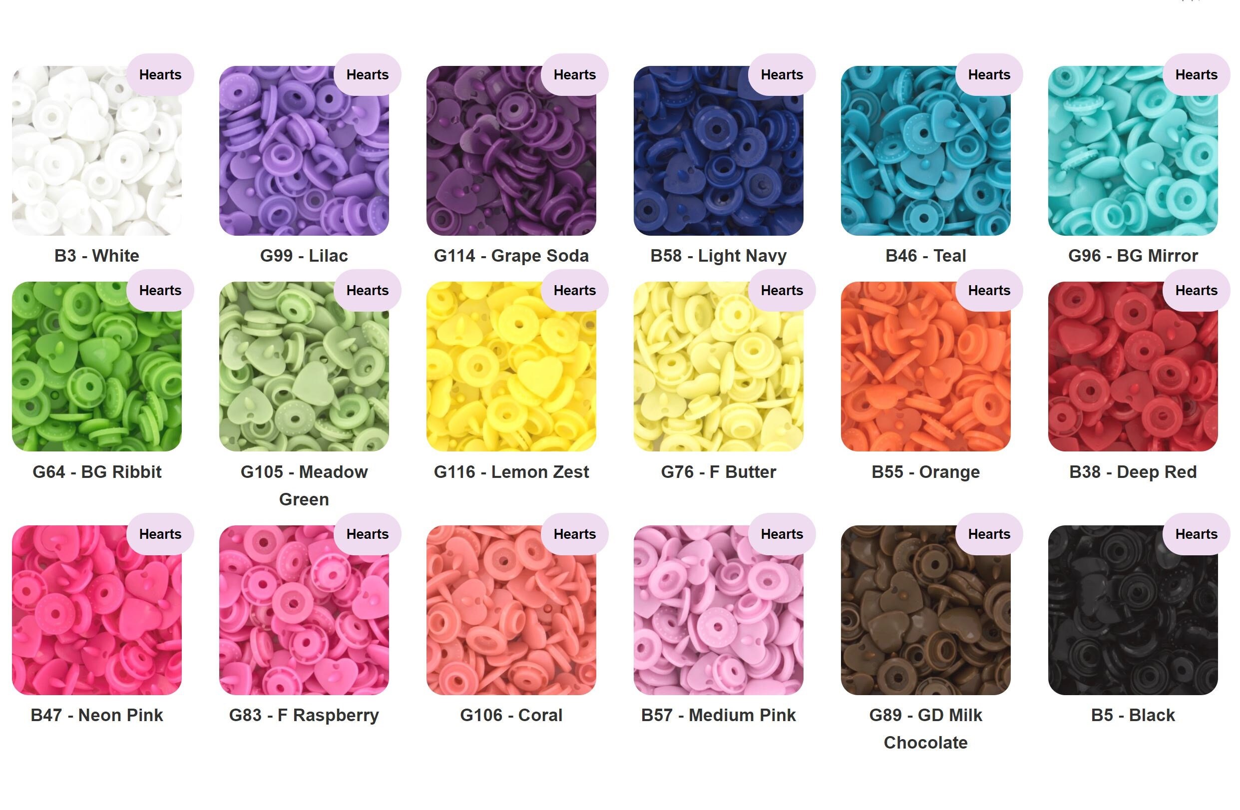 KAM Snaps HEART Shaped Snap Complete Sets (You Choose 1 Colors) for D…