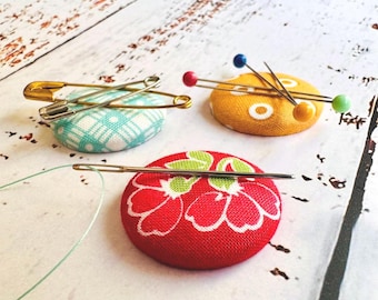 3-Pack MINI Magnetic Pin Cushions/Needle Minders: Riley Blake Vintage Happy Sewing Gift for Quilter, Stitcher or Crafter