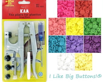 KAM Snaps 100 Sets **LONG PRONG** (Prong 6.2 mm) Starter Pack Kam® Plastic Snap & Pliers/Choose 10 Colors Snap Tabs/Marine Vinyl/Embroidery