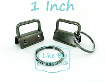 1 Inch Key Fob Hardware: 15 or 25 Sets, GUNMETAL, 1" Fobs with 25mm Split Rings, DIY Wristlet Kit (Dark Gray)