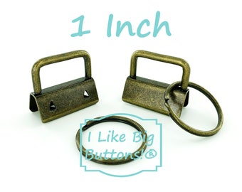 1 Inch Key Fob Hardware: ANTIQUE BRASS, 1" Fobs with 25mm Split Rings, DIY Wristlet Kit (Brown)