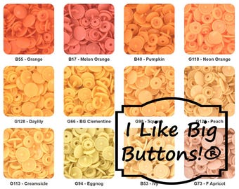 KAM Plastic Snaps: Orange, Size 20 (1/2") Glossy No-Sew Snap Fasteners/Peach, Pumpkin, Neon, Pastel Orange T5
