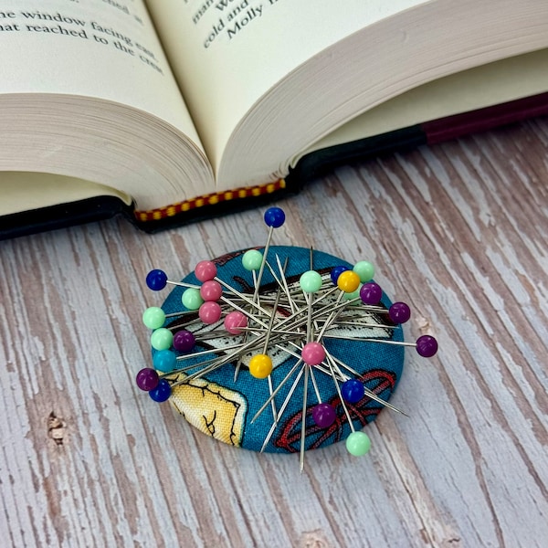 Bookish Cover Button Magnetic Pin Cushion/Needle Minder for Sewing, Stitching, Crafting/Handmade *Limited Edition* Book Lover Gift