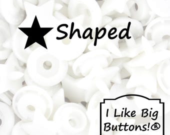 White STAR KAM Plastic Snaps: *STARS* Glossy, Novelty No Sew Snap Buttons