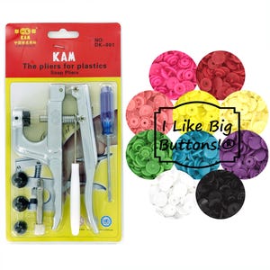 100 Sets LONG PRONG KAM Snap Kit with Pliers: 10 packs/10 sets 6.2mm prong length Embroidery/Snap Tabs/Marine Vinyl/Keychains/No-Sew Buttons