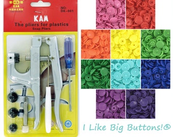 SIZE 16 KAM Snaps 250 Kam® Plastic Snaps & Pliers Super Starter Pack for Ribbon/Doll Clothing/Thin Sewing Projects T3