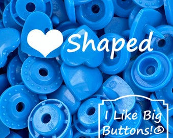 KAM Snaps *HEART* Shaped B8 - Bright Blue/Neon Blue KAM® Plastic Snaps No Sew Button/Cloth Diapers/Bibs/Sewing Plastic Snap Buttons