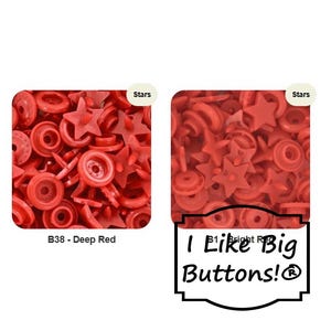 Red STAR KAM Plastic Snaps: Bright or Deep Red/Medium Red *STARS* Glossy, Novelty No Sew Snap Buttons