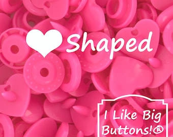 KAM Snaps *HEART* Shaped B47 Neon Pink KAM® Plastic Snaps No Sew Button/Cloth Diapers/Bibs/Sewing Plastic Snap Buttons