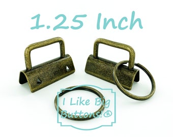 1.25 Inch Key Fob Hardware: ANTIQUE BRASS, 1.25" with 25mm Split Rings, DIY Wristlet Kit (Brown)