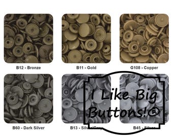 KAM Plastic Snaps: Metallic, Size 20 (1/2") Glossy No-Sew Snap Fasteners/Copper, Gold, Bronze, Silver T5