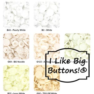 KAM Plastic Snaps: White/Cream, Size 20 (1/2") Glossy - No-Sew Snap Fasteners/Bright, Pearly, Creamy, Off White T5