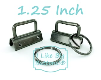 1.25 Inch Key Fob Hardware: 50 or 100 Sets, GUNMETAL, 1.25" with 25mm Split Rings, DIY Wristlet Kit (Dark Gray)