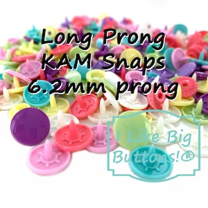 100 Sets LONG PRONG KAM Snaps: 6.2mm prong length for Sewing, Embroidery, Snap Tabs, Keychains & Marine Vinyl - Size 20/T5