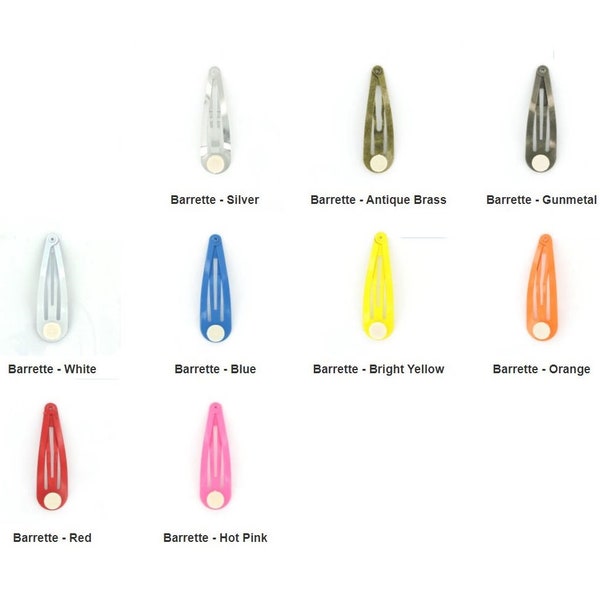 BARRETTE 100 Pieces Blank BARRETTE Snap Clips w/ Glue Pads Choose Color (Tear Drop Shape) 50 mm/2 inches