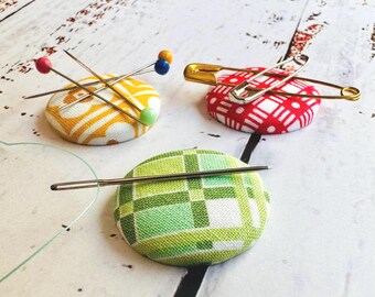 3-Pack MINI Magnetic Pin Cushions/Needle Minders: Riley Blake Vintage Happy Sewing Gift for Quilter, Stitcher or Crafter