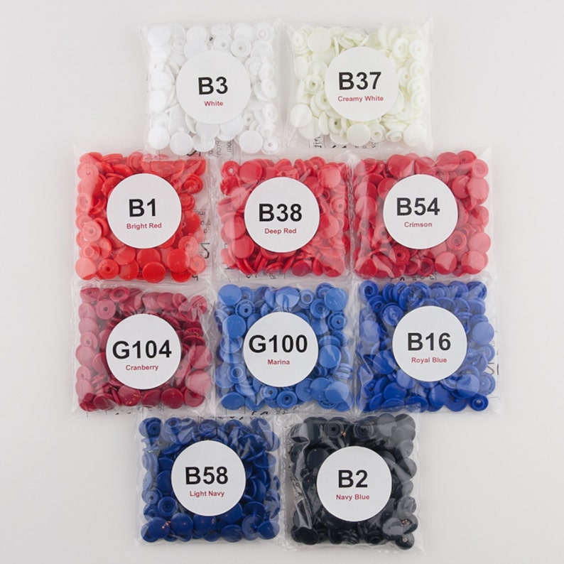 100 Patriotic Starter Pack KAM SnapPlastic Snaps for Cloth DiapersBibs RedWhiteBlue