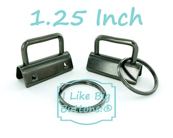 1.25 Inch Key Fob Hardware: GUNMETAL, 1.25" with 25mm Split Rings, DIY Wristlet Kit (Dark Gray)