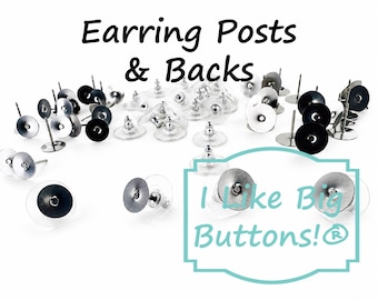 Earring Posts/Backs Blanks: 8mm or 10mm, Stainless Steel Earring Sets with Metal Glue Pads