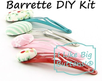 DIY Fabric Button Barrette Kit: *Choose Size* Fabric Self Cover Buttons, Tool, & Barrettes/Hair Pins - Makes 10