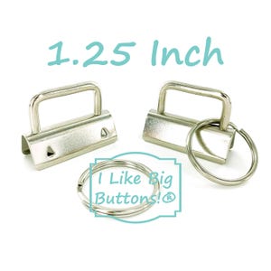 Key Fob Hardware SILVER 1.25 INCH (32 mm) Key Fob Clamps&Split Rings Wristlet/Key Chains/Purse Hardware/Lanyards/DIY Key Fobs/Nickel-Toned