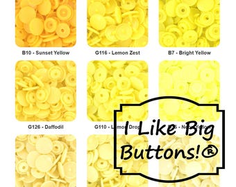YELLOW KAM Plastic Snaps: Size 20 (0.5"/12.4mm) Glossy No Sew Snap Buttons Dark/Bright/Neon/Pastel T5