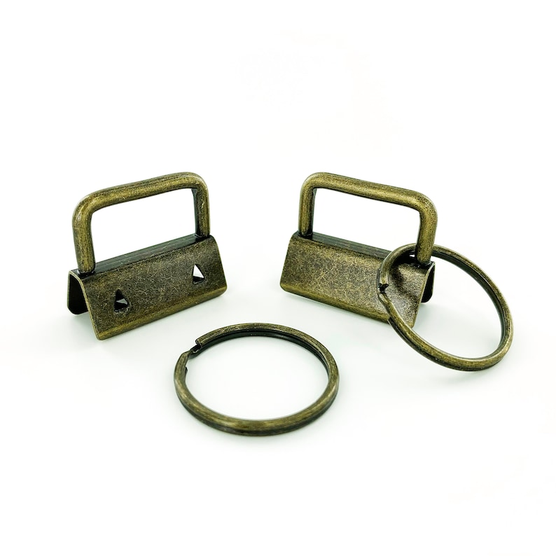 1 INCH 50 Sets Key Fob Hardware Key Fob Clamps with Rings WristletKey Chains ANTIQUE BRASS 25 mm