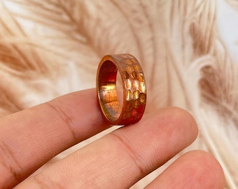 Handgemaakte ring van gehamerd koper • Rustieke sieraden met brede band
