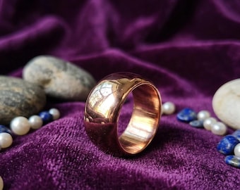 Massief koperen ring, hoog-Poolse minimalistische band, rustieke stapelring bruiloft
