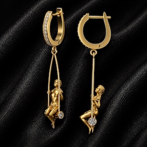 Swing Figure Earrings, Artistic Dangle Earrings, Sculptural Statement Jewelry, Modern Art Earrings, Unique Handmade Gift for Her & Women.