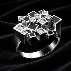 Chess Board Ring Chess Board With Black Knight Gothic Animal Chess Board Ring, Chemistry Ring Gift For Her Christmas Gift ,Unique Collection