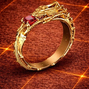 14k yellow gold over dragon ring, Dragons Ring, ruby diamond ring, men dragon ring, dragon charm, fantasy jewelry, gift for him, Gift ring.